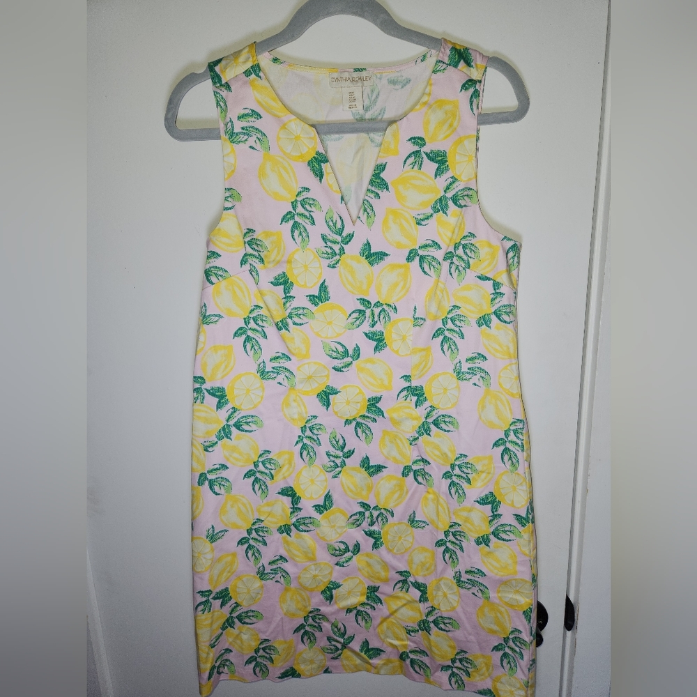 Cynthia Rowley Lemon Print Pink V-Neck Dress 8